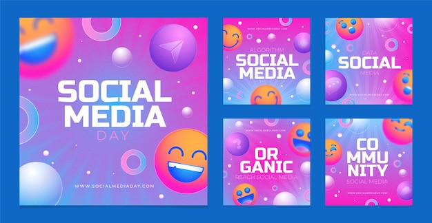 Vector instagram posts collection for social media day celebration