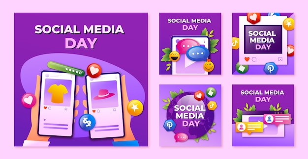 Vector instagram posts collection for social media day celebration