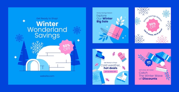 Vector instagram posts collection for winter season celebration