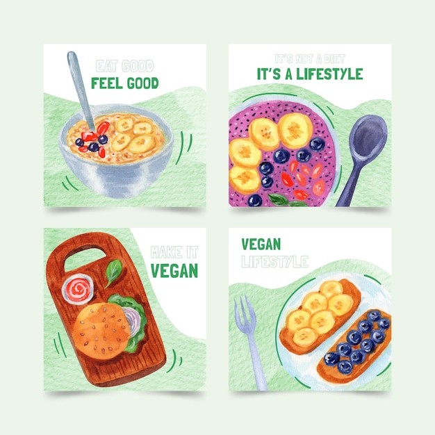 Instagram-posts voor aquarel veganistisch eten