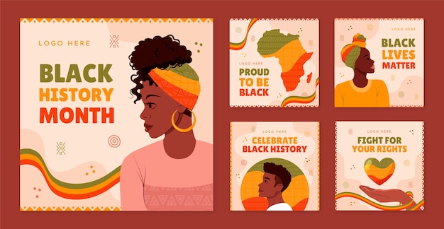 Vector instagram-posts voor de black history month-viering