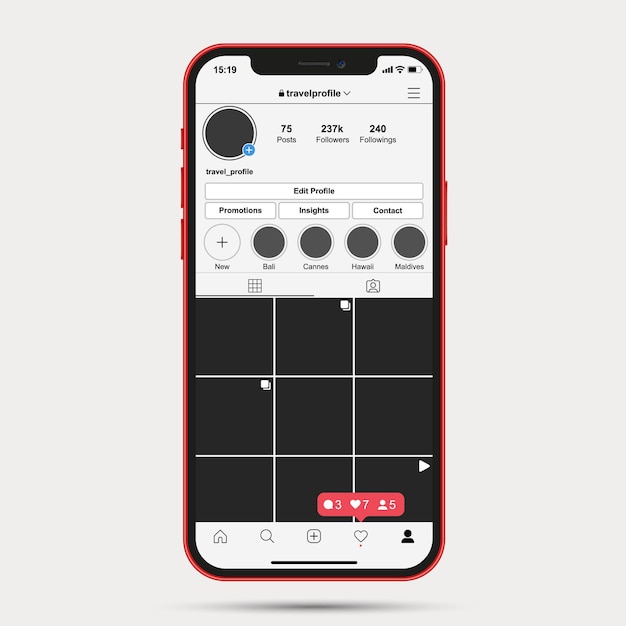 Instagram-profielsjabloon ui ux-app