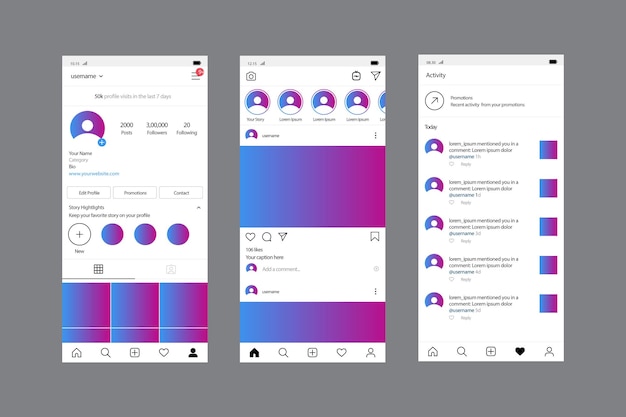 Instagram profile interface template