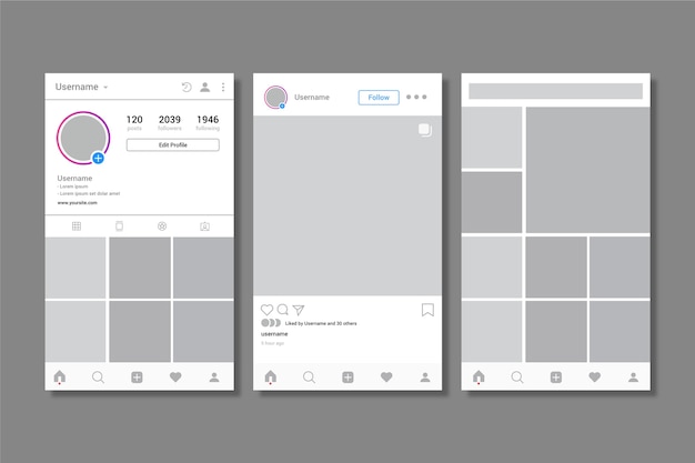 Modello di interfaccia del profilo instagram