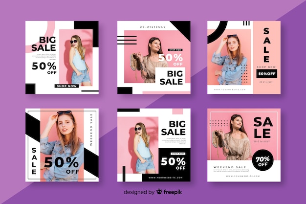 Instagram sale post collection template with photo | Premium Vector