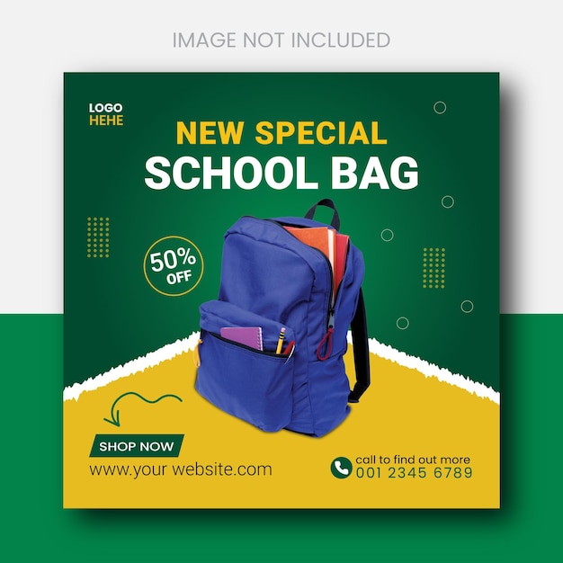 Instagram school bag social media promotional banner design