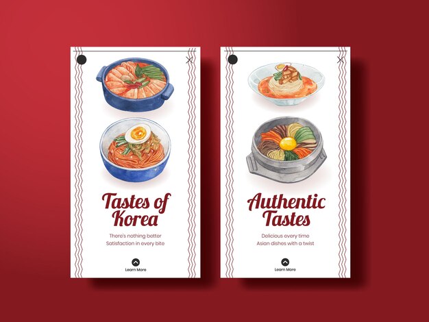 Instagram-sjabloon met koreaans voedselconcept, aquarelstijl