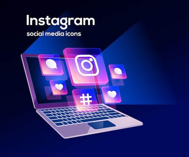 Instagram  social media icons with laptop symbol