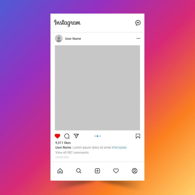 Vettore modello di interfaccia per post sui social media di instagram