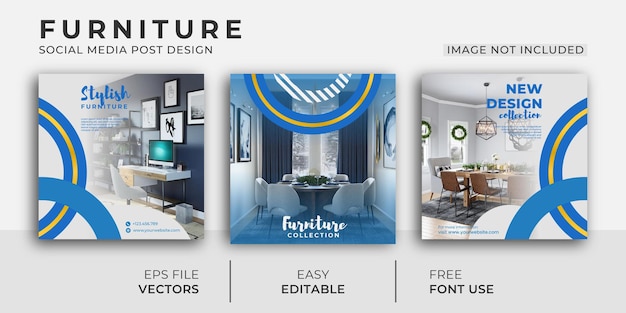 Instagram social media post template design for furniture interior business