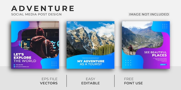 Instagram social media post template design for travel and adventure business