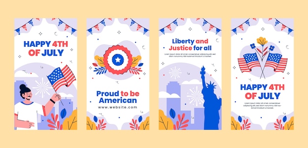 Vector instagram stories collection for american 4th of july holiday celebration