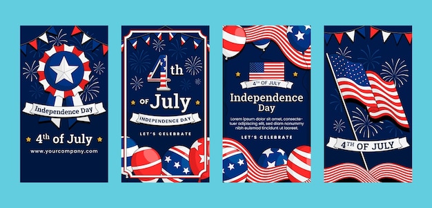 Vector instagram stories collection for american 4th of july holiday celebration