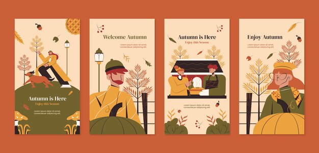 Vector instagram stories collection for autumn season celebration