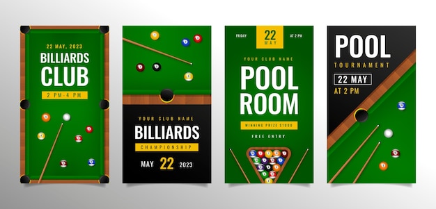 Instagram stories collection for billiards club and pool game