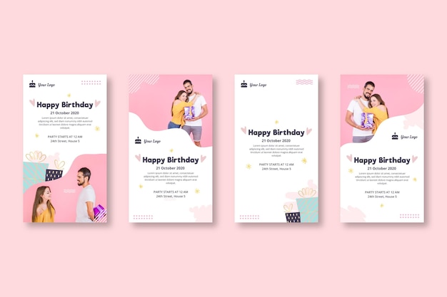 Vector instagram stories collection for birthday celebration