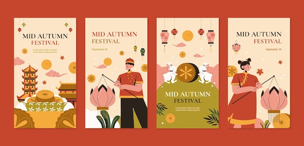 Vector instagram stories collection for chinese mid-autumn festival celebration