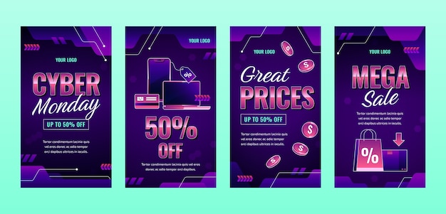 Vector instagram stories collection for cyber monday sale