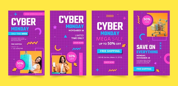 Vector instagram stories collection for cyber monday