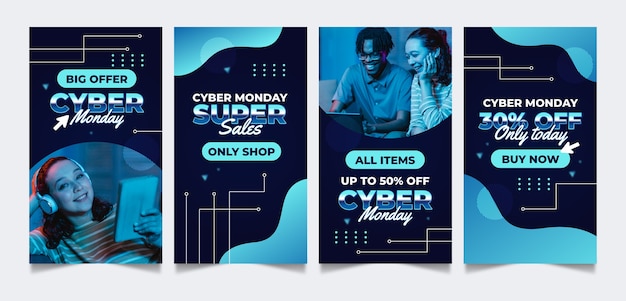 Vector instagram stories collection for cyber monday