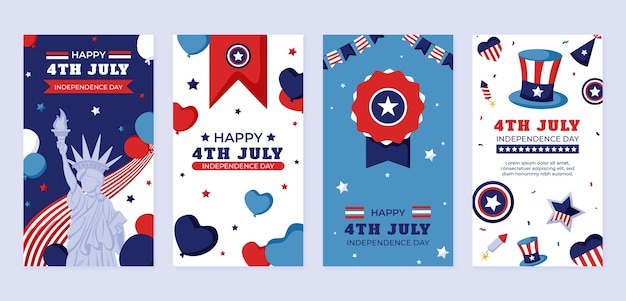 Вектор Коллекция историй из инстаграма для празднования 4 июля в америке