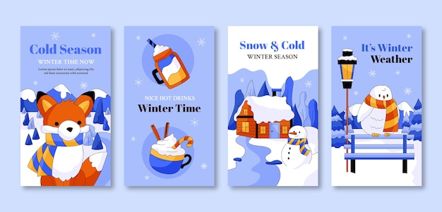 Вектор Коллекция историй из instagram для празднования зимнего сезона
