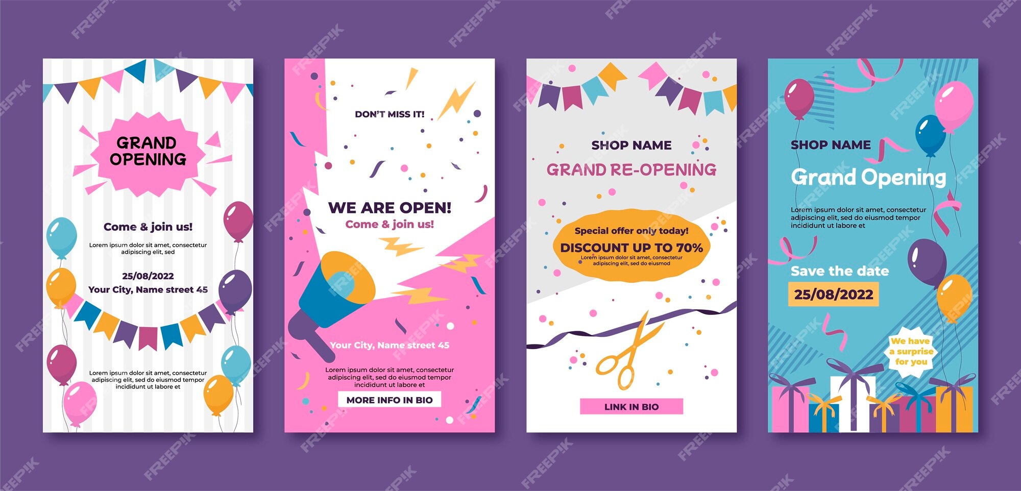 Premium Vector | Instagram stories collection for grand business opening