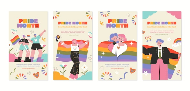 Vector instagram stories collection for pride month celebration