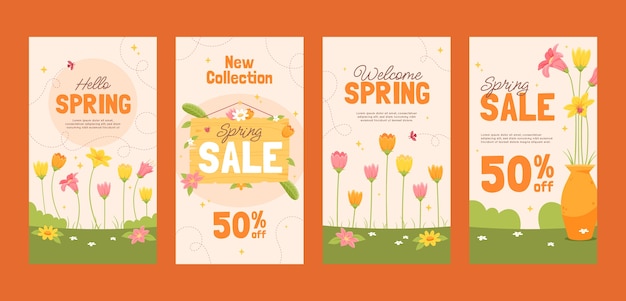 Vector instagram stories collection for spring celebration