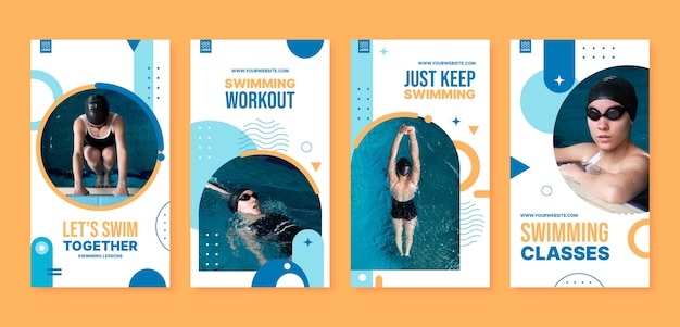 Vector instagram stories collection for swimming lessons