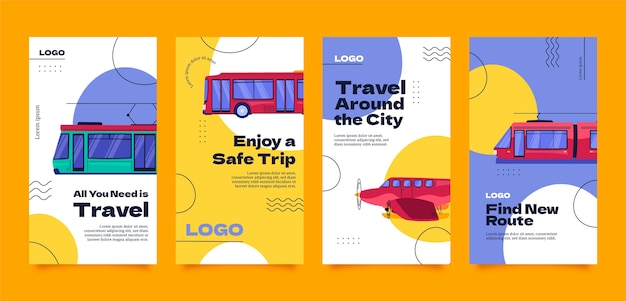 Vector instagram stories collection for transport and conveyance