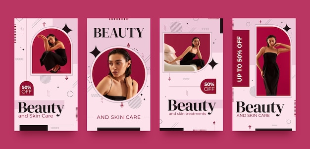 Vector instagram stories collection for women's beauty and care