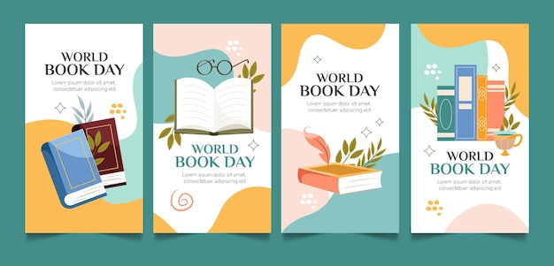 Vector instagram stories collection for world book day celebration