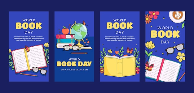 Vector instagram stories collection for world book day celebration