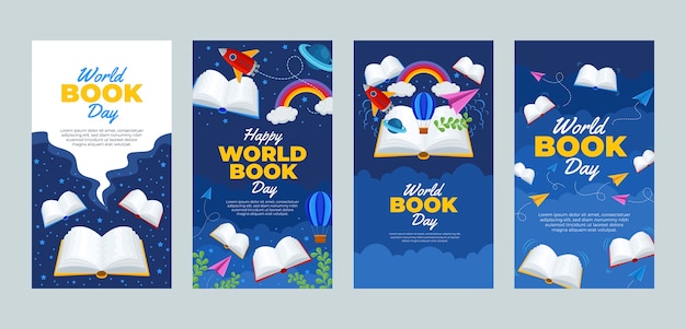 Vector instagram stories collection for world book day celebration
