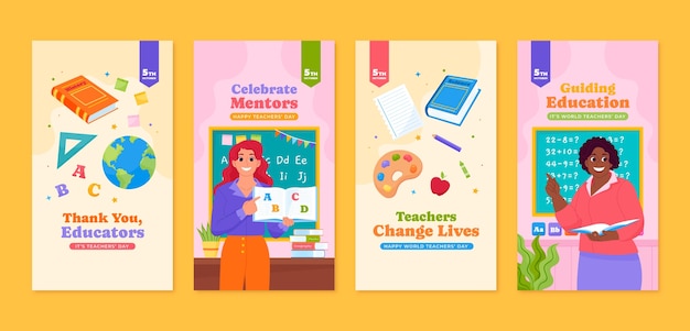 Vector instagram stories collection for world teacher's day