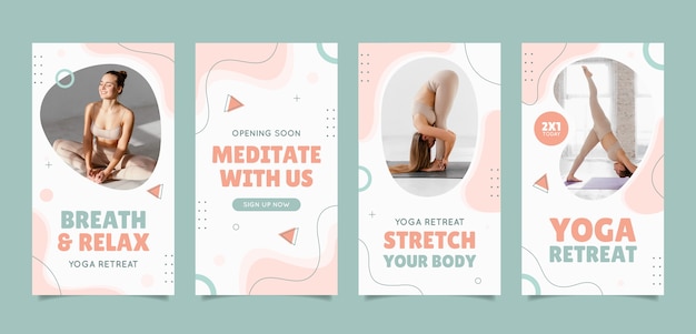 Vector instagram stories collection for yoga retreat and spa