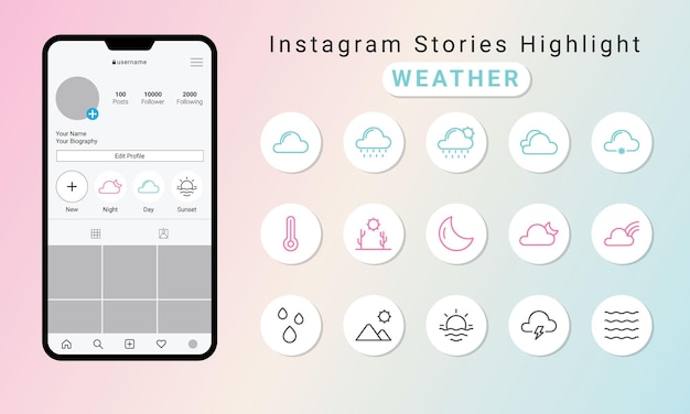 Вектор Обложка из instagram stories для журнала weathe