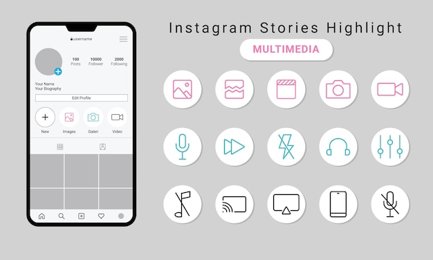 Vettore instagram stories highlight cover per multimedia