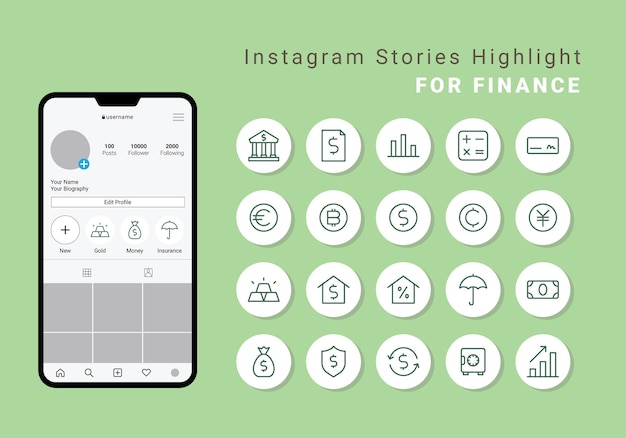 Vector instagram stories highlight cover voor financiën