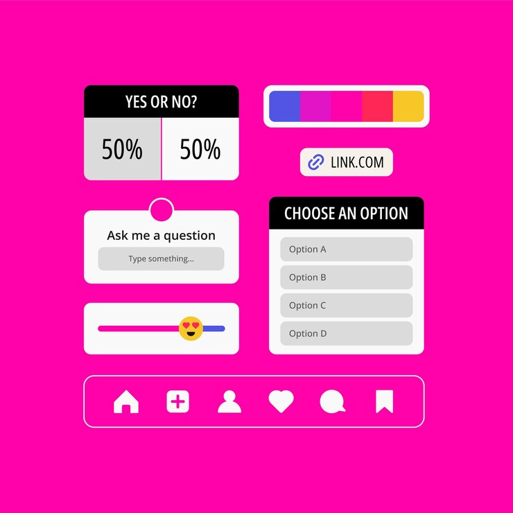 Vector instagram stories interactions set poll questions slider bar