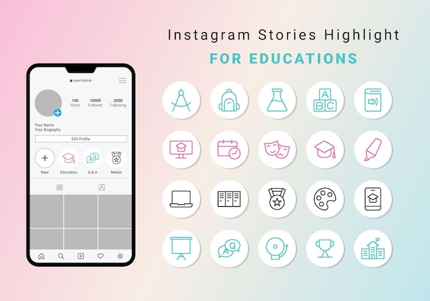 Vector instagram stories markeer cover voor onderwijs