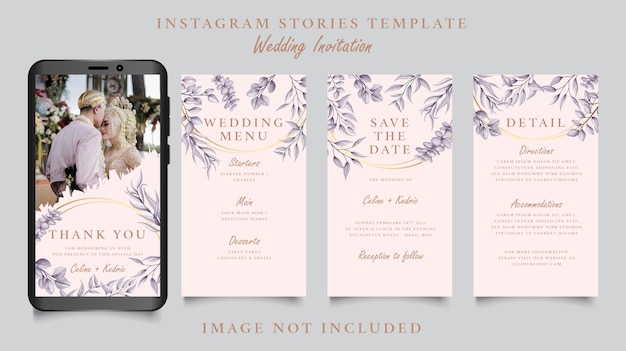 Instagram stories template wedding invitation with beautiful leaves