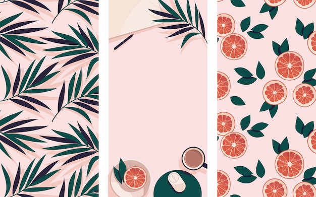 Instagram stories template with grapefruit and palm leaves