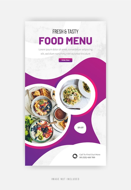 Дизайн шаблона меню еды в instagram премиум вектор