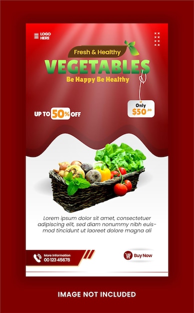 Vector instagram story healthy fresh grocery vegetable social media post promotion with red colortemplate