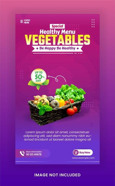 Vector instagram story healthy fresh grocery vegetable social media post with purple color template