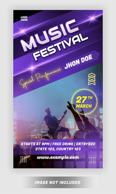 Vector instagram story live music festival baner or flyer for social media template