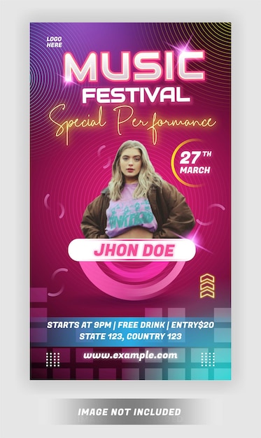 Instagram story live music festival baner or flyer for social media template