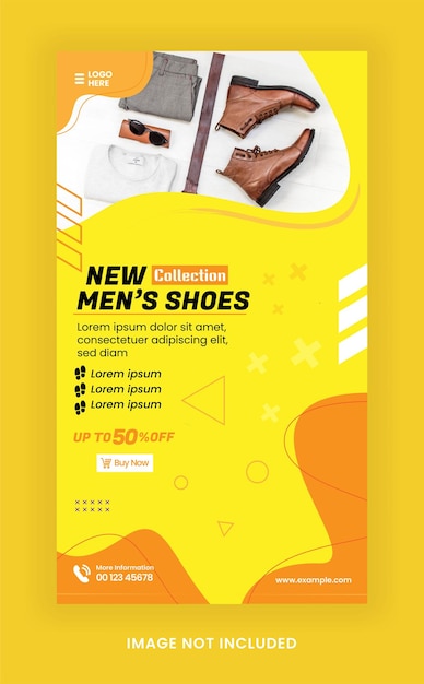 Instagram story shoes social media template and web banner template with luxury yellow color style